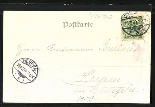 Passepartout-Lithographie Dortmund, Kriegerdenkmal 1870-71, Vehmlinde bei Mondschein, Denkmal im Kaiserhain, Kleeblatt