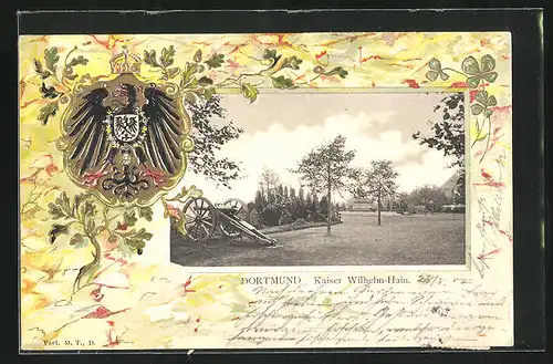 Passepartout-Lithographie Dortmund, Kaiser Wilhelm-Hain und Wappen
