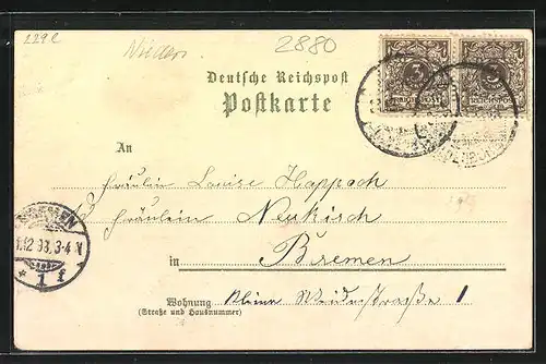 Lithographie Brake a. d. Weser, Hafen, Amtsgericht, Post