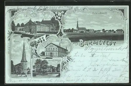 Mondschein-Lithographie Barmstedt, Brauerei Ranzau, Präparanden Anstalt, Schloss Ranzau