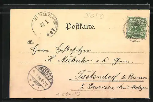 Winter-Lithographie Wunstorf, 25 jähriges Jubiläum des Königl. Lehrer-Seminars 1899, Präparanden-Anstalt