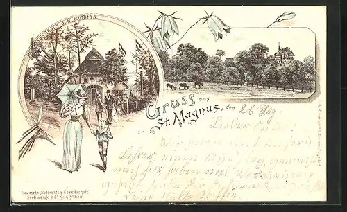 Lithographie St. Magnus, Gasthaus Im grünen Thal von J. B. Rothfos