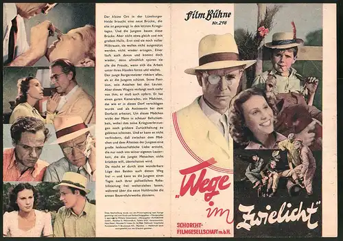Filmprogramm Filmbühne Nr. 218, Wege im Zwielicht, Gustav Fröhlich, Sonja Ziemann, Regie: Gustav Fröhlich