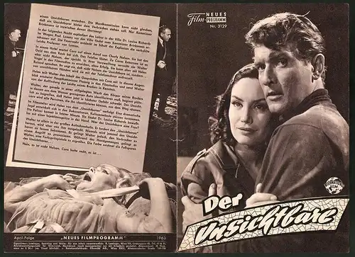 Filmprogramm DNF Nr. 3129, Der Unsichtbare, Hannes Schmidhauser, Hans v. Borsody, Regie: Raphael Nussbaum