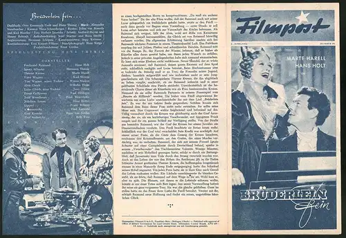 Filmprogramm Filmpost Nr. 75, Brüderlein fein..., Marte Harell, Hans Holt, Regie: Hans Thimig