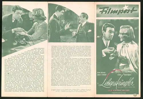 Filmprogramm Filmpost Nr. 92, Lebenskünstler, Jean Arthur, James Stewart, Regie: Frank Capra