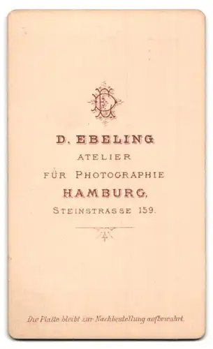 Fotografie D. Ebeling, Hamburg, Steinstrasse 159, Portrait stattlicher Herr im Anzug mit Bart