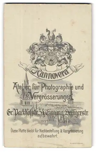Fotografie Atelier Hannovera, Hannover, Ansicht Hannover, Gr. Packhofstr. 34, Stadtansicht & Wappen, Rückseitig Portrait