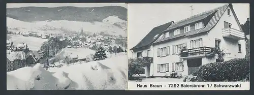 Klapp-AK Baiersbronn, Gasthaus Haus Braun, Ortsansicht in verschneiter Winterlandschaft