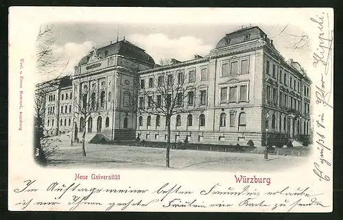 Relief-AK Würzburg, Neue Universität mit Strassenpartie