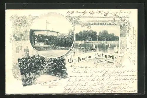 AK Magdeburg, Restaurant Salzquelle, Garten, Ortspartie und Boote