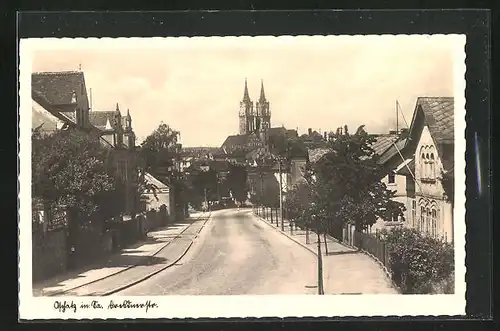 AK Oschatz in Sa., Dresdner Strasse mit Bäumen