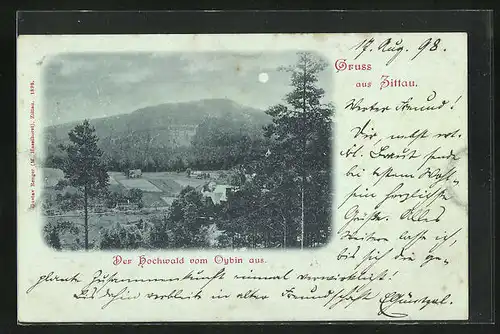 Mondschein-AK Zittau, Der Hochwald vom Oybin aus