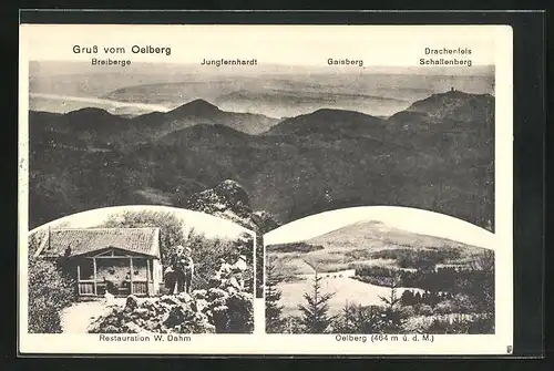 AK Oelberg / Siebengebirge, Restaurant v. W. Dahm, Bergpanorama mit Breiberge, Gaisberg und Drachenfels
