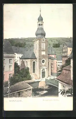 AK Montjoie, Evang. Kirche aus der Vogelschau