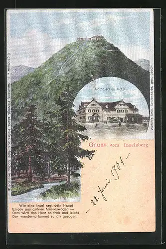 Seiden-Imitations-AK Inselsberg, Gothaisches Hotel auf dem Berg