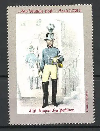 Reklamemarke Serie 1 Alt-Deutsche Post, Bild 2, Briefträger der Kgl. Bayerischen Postillon, Postbote in Uniform