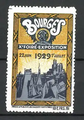 Reklamemarke Bourges, X. Foire-Exposition 1929, Stadtansicht