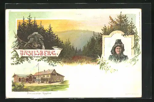 Lithographie Inselsberg, Blick auf den Preussischen Gasthof