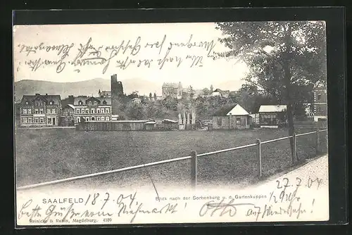 AK Saalfeld, Blick nach der Sorbenburg u. d. Gartenkuppen