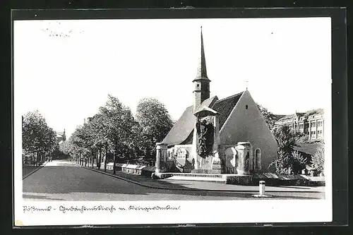 AK Pössneck, Kirche und Kriegerdenkmal