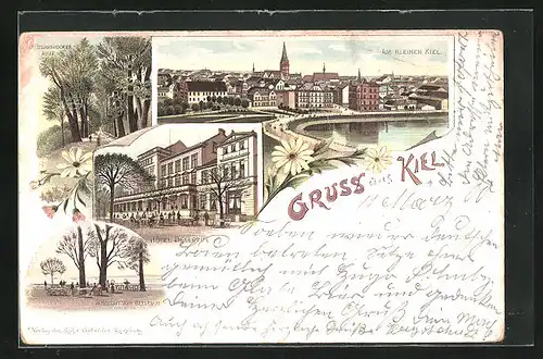 Lithographie Kiel, Hotel Bellevue, Ortsansicht