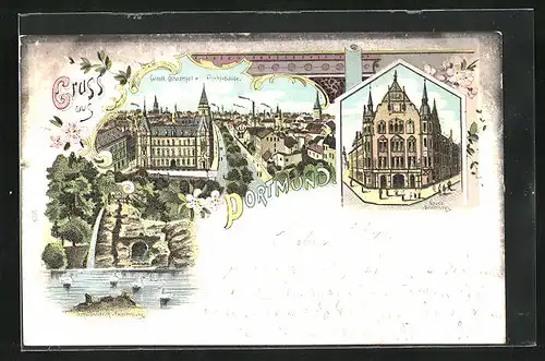 Lithographie Dortmund, Neues Stadthaus, Postgebäude