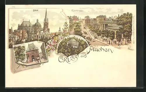 Lithographie Aachen, Dom, Lousberg