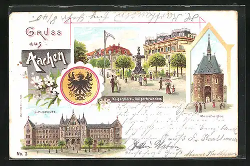 Lithographie Aachen, Justitzgebäude, Marschierthor