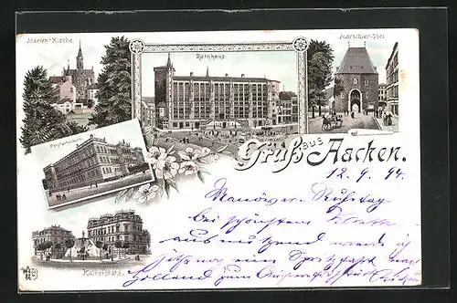 Vorläufer-Lithographie Aachen, 1894, Rathaus, Kaiserplatz