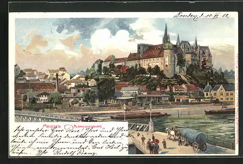 Lithographie Meissen, Albrechtsburg im Sonnenschein