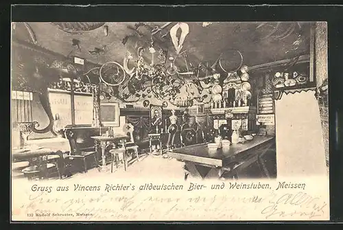 AK Meissen, Innenansicht vom Restaurant Vincens Richter