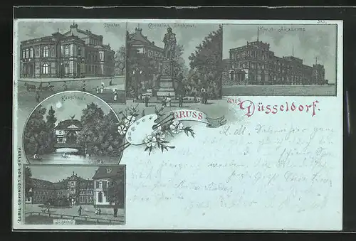 Mondschein-Lithographie Düsseldorf, Jägerhof und Kunst-Akademie