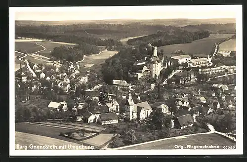 AK Gnandstein, Fliegeraufnahme vom Ort und der Burg