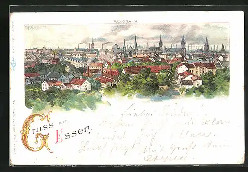 Lithographie Essen, Panorama der Stadt