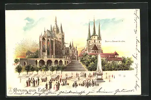 Sonnenschein-AK Erfurt, Dom und Severinkirche im Sonnenschein