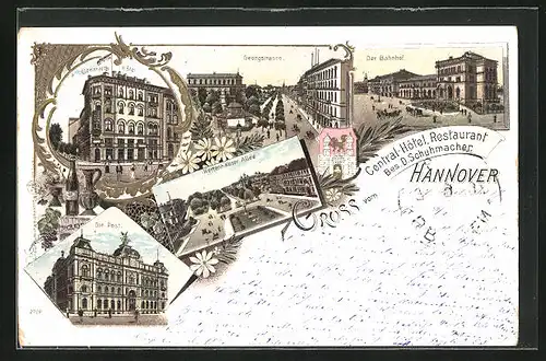 Lithographie Hannover, Central-Hotel, Georgstrasse