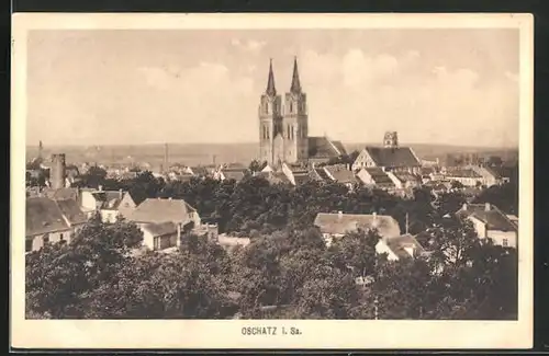 AK Oschatz i. Sa., Kirche aus der Vogelschau