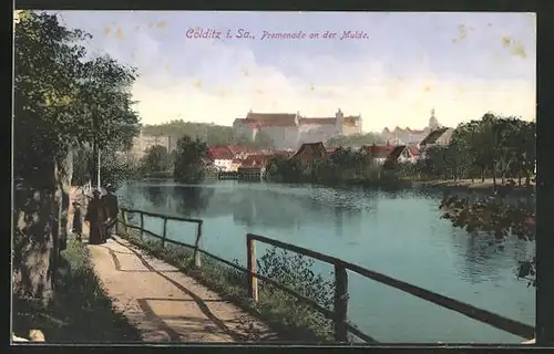 AK Colditz i. Sa., Promenade an der Mulde