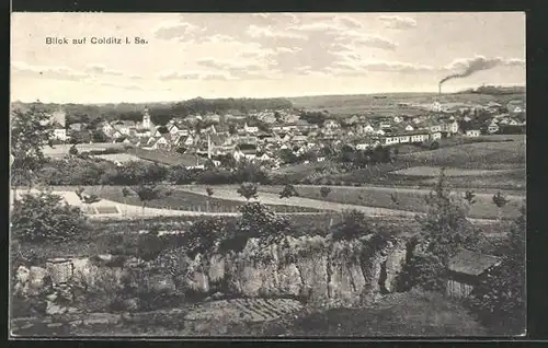 AK Colditz i. Sa., Ort aus der Vogelschau