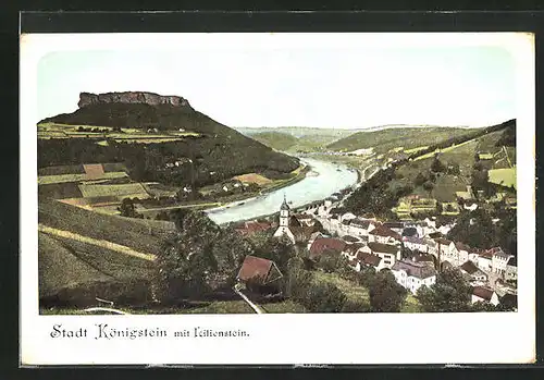 AK Königstein /Sächs. Schweiz, Ortsansicht mit Lilienstein und Talblick