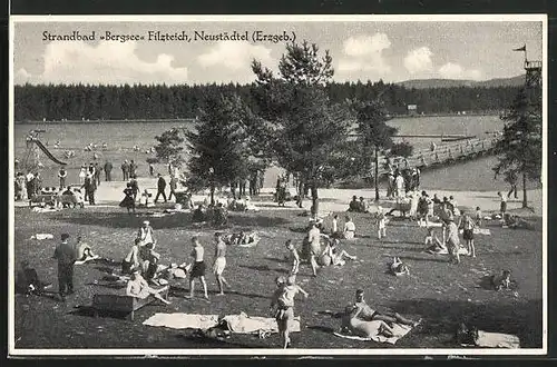 AK Neustädtel /Erzgebirge, Das Strandbad Bergsee an einem sonnigen Tag