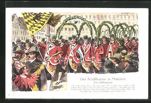 Künstler-AK Anton Hoffmann - München: München, Der Schäfflertanz, Der Aufmarsch
