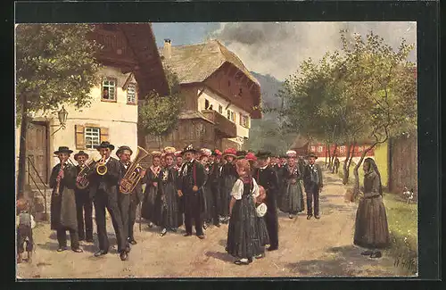 Künstler-AK Heinrich Hoffmann: Bauernhochzeit im Dorfe