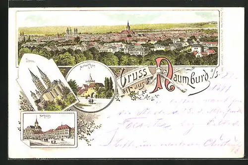 Lithographie Naumburg /Saale, Dom, Marienthor, Marktplatz