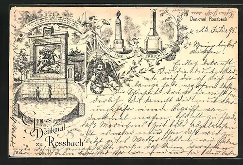 Lithographie Rossbach, Denkmäler von 1766 und 1813