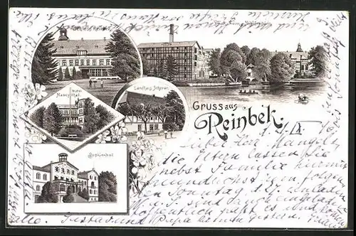 Lithographie Reinbek, Hotel Nancythal, Sophienbad, Schloss