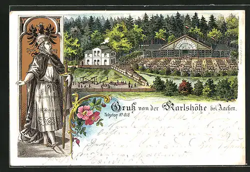 Lithographie Aachen, Gasthof auf der Karlshöhe