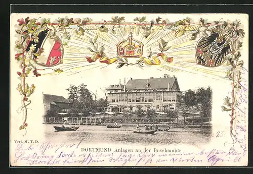 Passepartout-Lithographie Dortmund, Anlagen an der Buschmühle, Wappen