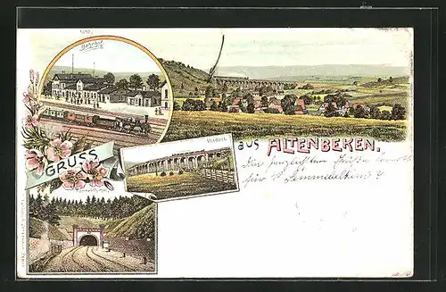 Lithographie Altenbeken, Bahnhof, Viaduct